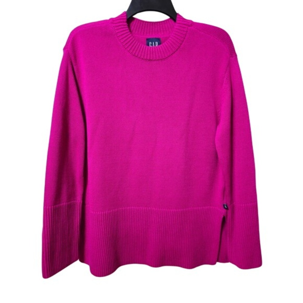 GAP Womens Magenta Pink 100% Cotton Ribbed Crewneck Sweater Side Slits Small